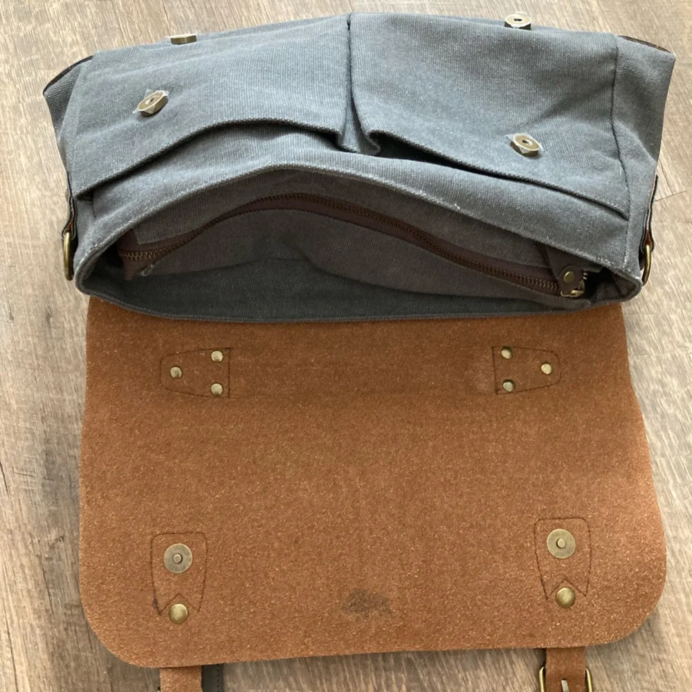 Buffalo Leather & Cotton Canvas Portfolio Business Briefcase Travel Bag